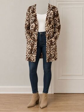 Foreign Exchange Leopard Print Pullover in Brown and Cream